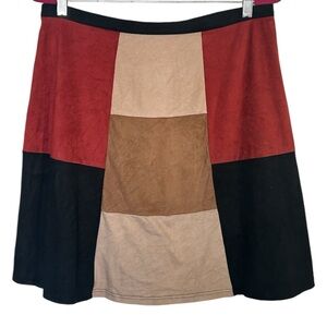 Cupio Fall Autumn Microsuede Faux Suede Black Orange A-Line Skirt L